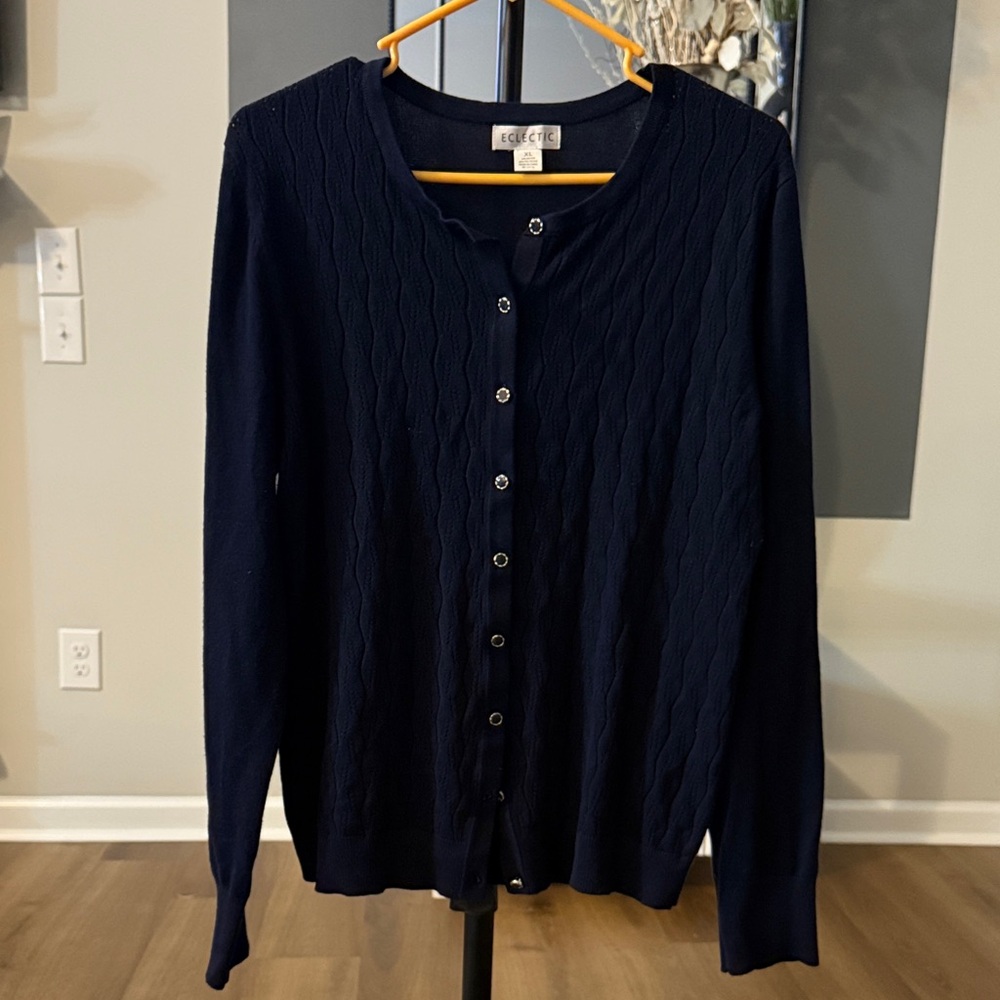 ECLECTIC Navy Cable Knit GOLD/blue button down Cardigan